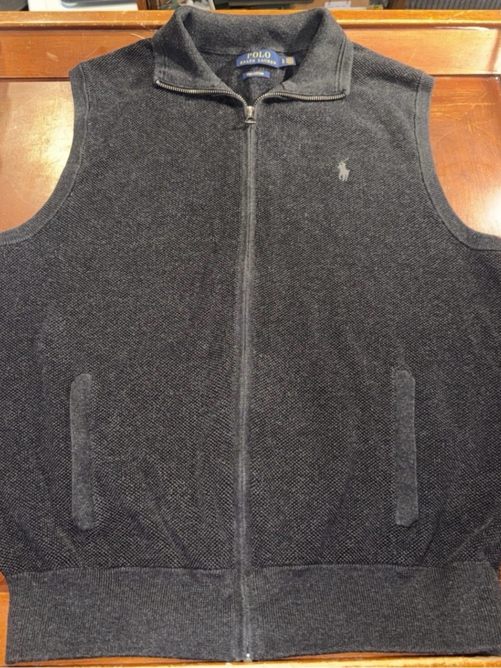 Polo Ralph Lauren Sweater Vest Full Zip Pima Cotton Knit Charcoal Gray Men Large